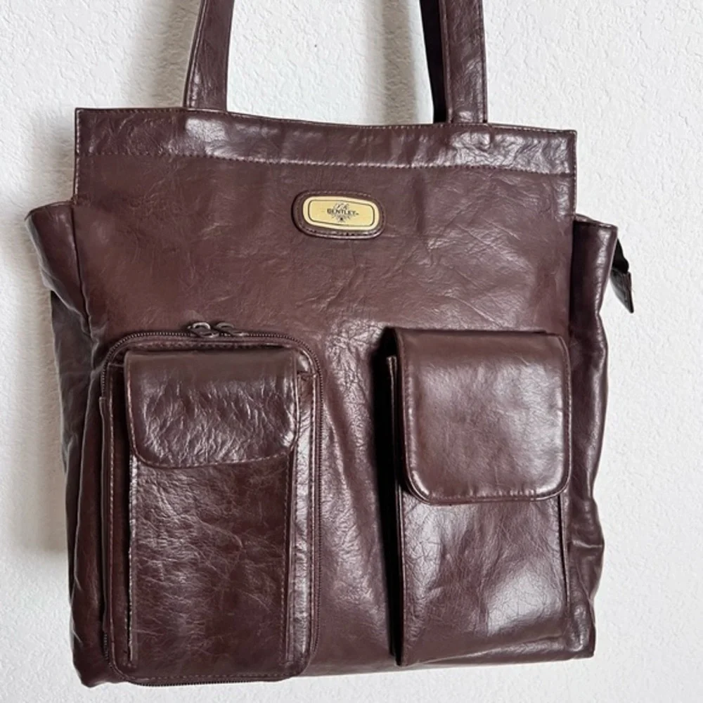 Vintage Bentley Brown Leather Shoulder Work Commuter Travel Bag Unisex